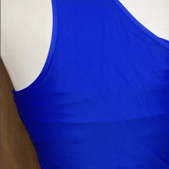 GSTQ Womens Athletic Tear Drop One Shoulder Top sz M Royal Blue - Picture 7 of 8